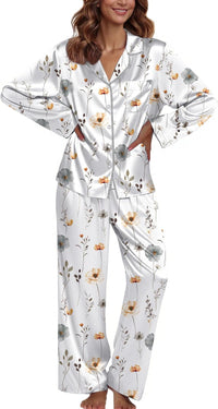 Ekouaer Pajamas For Women Set Silk Pjs 2 Piece Satin Sleepwear Long Sleeve Button Down Lounge Sets With Pant