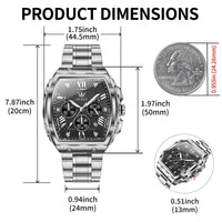 OLEVS Watches Men Chronograph Waterproof Rectangle Face Moon Phase Stainless Steel Strap Dress Watches for Men Luminous Quartz Calendar Mens Wrist Watch