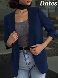 Mina Self 2025 Fall Women's Blazers Casual Lightweight Collarless V Neck One-Button Front Work Suit Jackets with Pockets