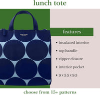 Kate Spade New York, Portable Soft Cooler Lunch Bag with Silver Insulated Interior Lining and Storage Pocket, Joy Dot
