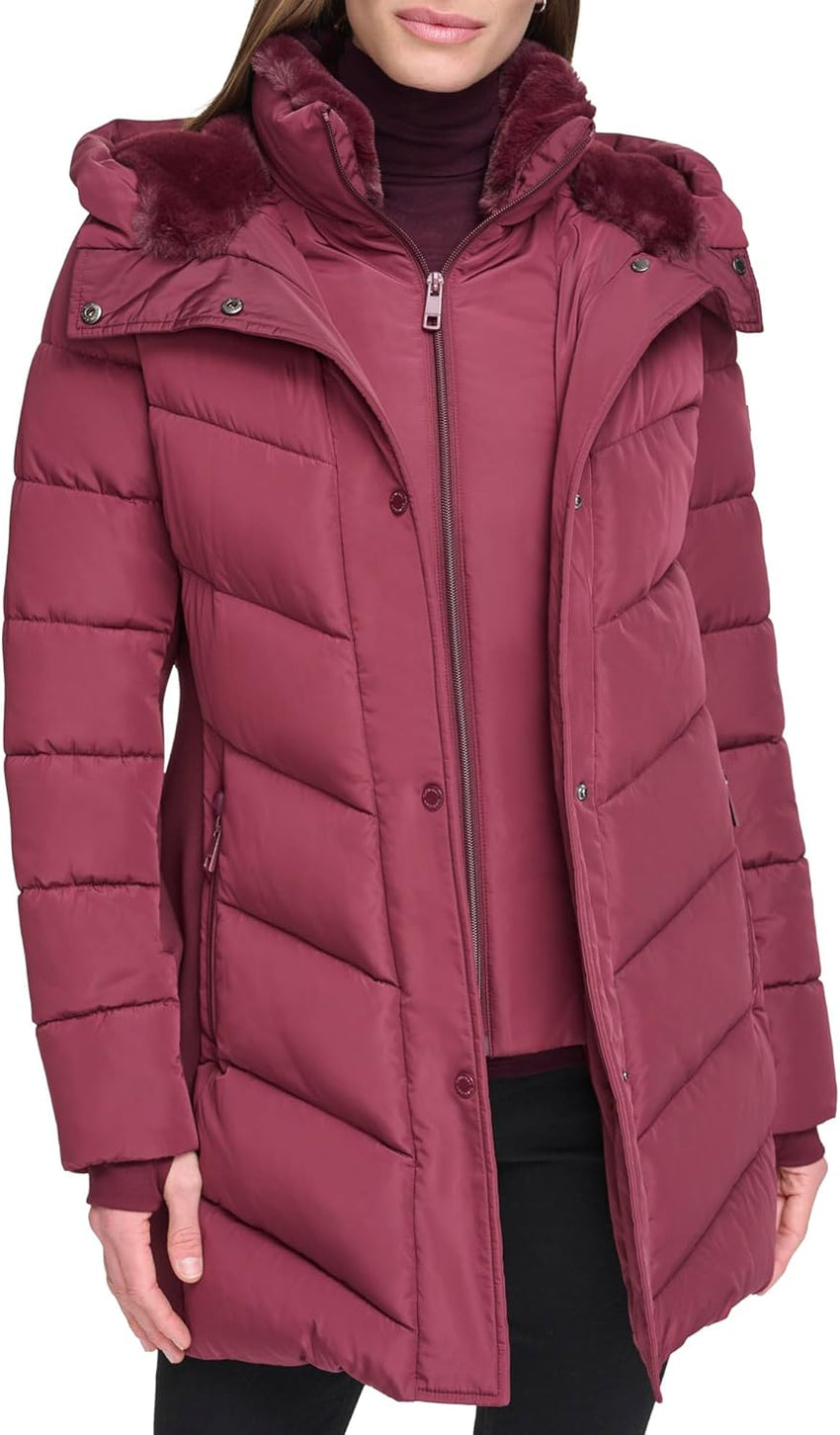 Calvin Klein womens Long Chevron Bib-front Light-weight Jacket