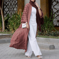 Womens Muslim Kimono Abaya Solid Striped Retro Ethnic Cardigan Robe Dubai Middle Eastern Saudi Arabia Eid Clothes