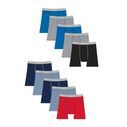 Hanes® Boys' Tagless® Boxer Briefs, 10-Pack Value Pack Black/Grey/Blue/Red Small