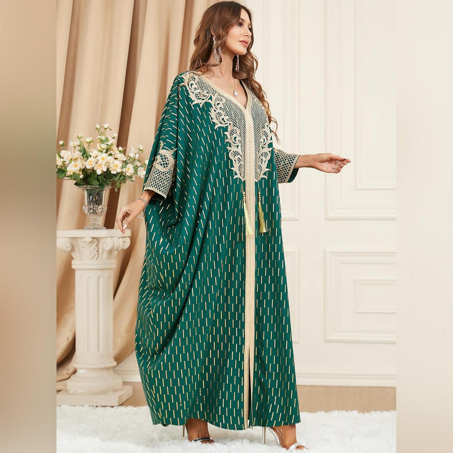 ODIZLI Muslim Abaya for Women Long Dresses Dubai Pendant Bat Sleeves Turkey African Caftan Vest