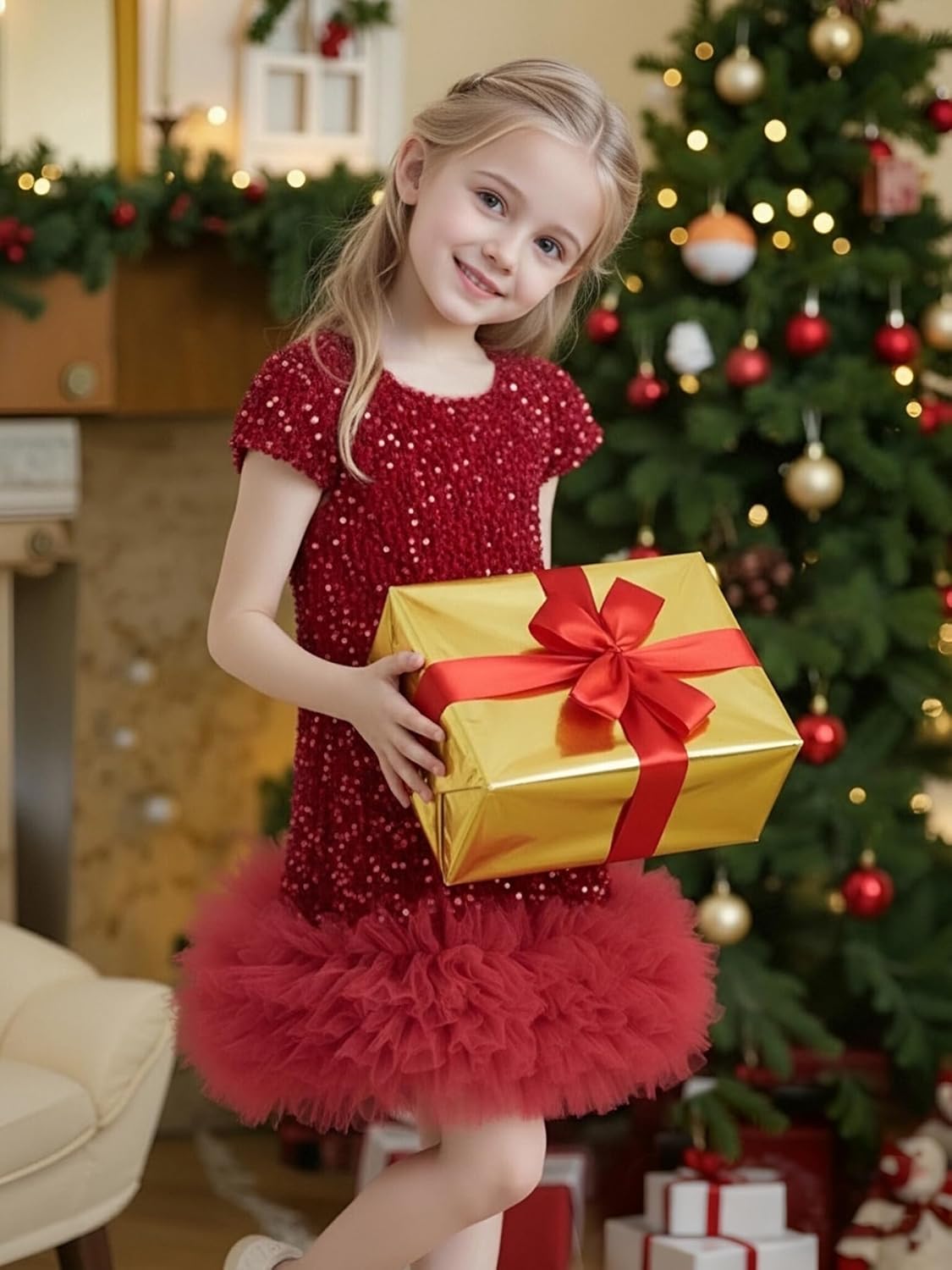 Tutu.kk Toddler Girls Sequin Dress A-Line Sparkly Sleeveless Wedding Gown Party Dresses for Girls
