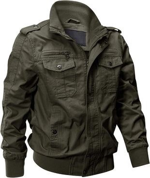 7DAY'S Men's Cotton Lightweight Multi Pockets Zip Front Stand Collar Military Jackets Windbreaker