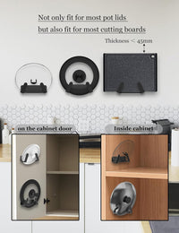 NOTMBESTM Pot Lid Organizer, 2 Pack Lid Holders Inside Cabinet, Wall Mount Rack Fit for Cutting Board, Fixed by Adhesive or Screw (Black)