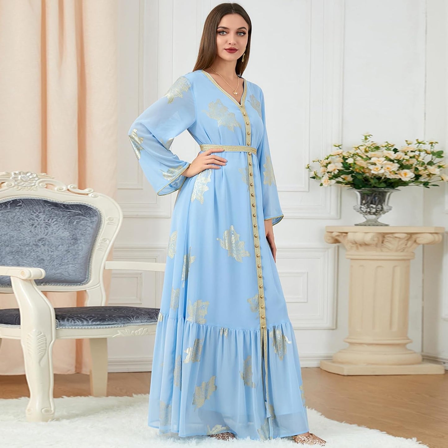ODIZLI Abaya Dress for Women Dubai Sadui Bead Moroccan Kaftan Fancy Eid Dress