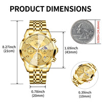 OLEVS Watches Men Luxury Chronograph Moon Phase Waterproof Luminous Watches for Men Analog Quartz Calendar Stainless Steel Strap Wrist Watches-(Black/Blue/Gold/Grey/Silver Face)