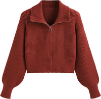 CIDER Zip Up Cardigans for Women Fall Trendy Long Sleeve Chunky Cardigan Knit Open Front Collared Zipper Cardigan