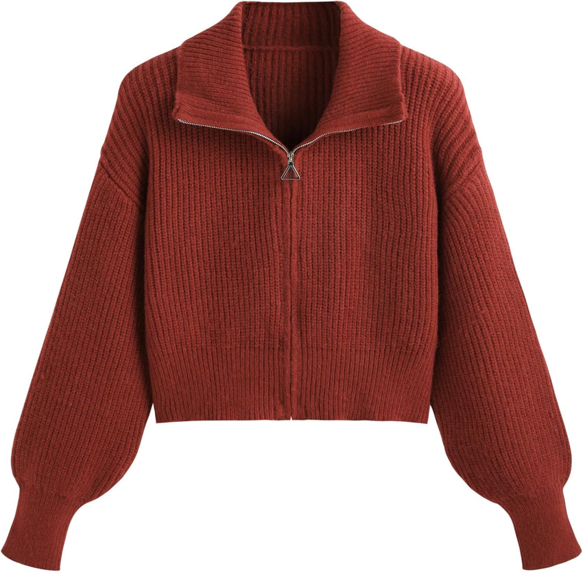 CIDER Zip Up Cardigans for Women Fall Trendy Long Sleeve Chunky Cardigan Knit Open Front Collared Zipper Cardigan