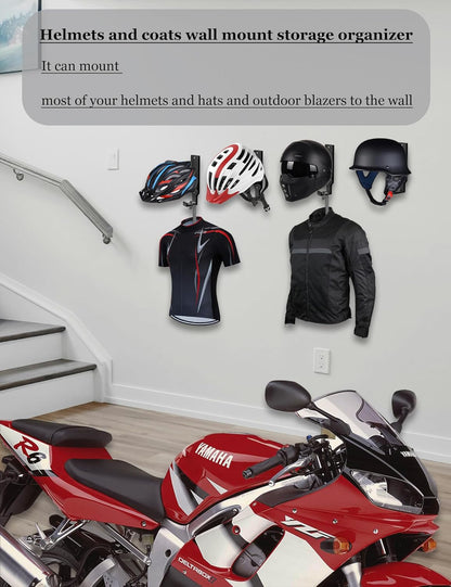 NOTMBESTM Universal Helmet Wall Mount Organizer 2 Pack, Helmet Rack for Display, Helmet Holder for Motorcycle/Bicycle/Tactics Helmet Hanger for Jackets, Coats, Caps and More (Black)