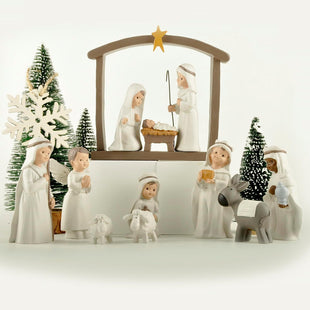 12-Piece Resin Christmas Nativity Scene Set – Miniature Holy Family Figurines with Manger and Animals, Indoor Holiday Tabletop Display