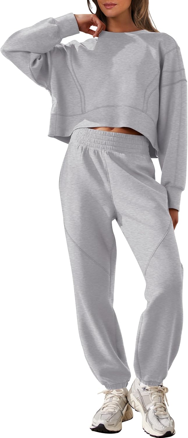 ANRABESS Womens 2 Piece Outfits Lounge Sets Cropped Sweatshirt Joggers Fashion Sweatsuit Sweat Set 2025 Winter Travel Outfits