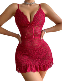 Women Babydoll Lingerie Lace Chemise Sexy Nightgown Ruffle Hem Sleep Dress
