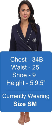 Lauren Ralph Lauren Hartford Lounge Short Shawl Collar Robe - Robe for Women - Long Sleeves - Quilted Cuffs Windsor Navy MD (US 8-10) One Size