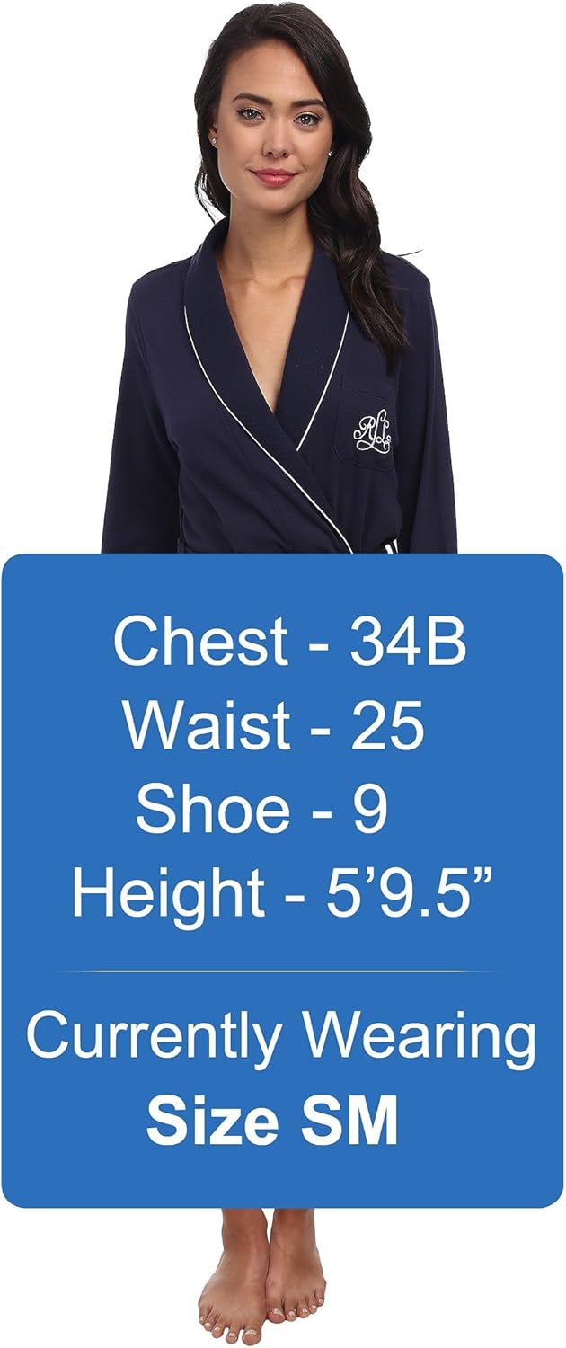 Lauren Ralph Lauren Hartford Lounge Short Shawl Collar Robe - Robe for Women - Long Sleeves - Quilted Cuffs Windsor Navy MD (US 8-10) One Size