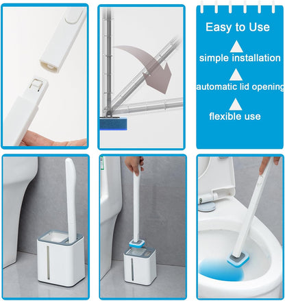 Disposable Toilet Bowl Brush and Holder with 18 pcs Refills Sponges Pad Replacement Cleaner Brush Heads Standing Toilet Brush Storage Caddy for Bathroom Deep Cleaning