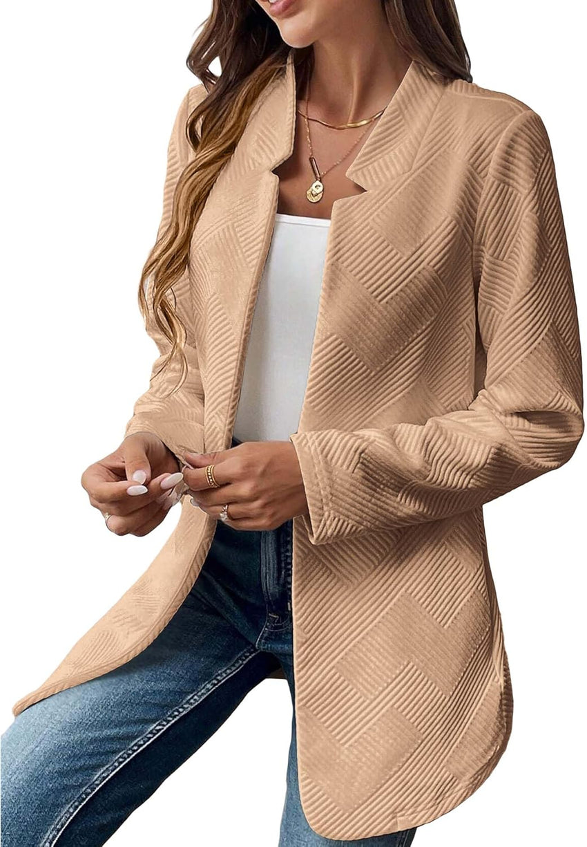 Mina Self Womens Tweed Long Jacket 2025 Notch Fall Winter Warm Cardigan Elegant Casual Work Office Blazer with Pockets