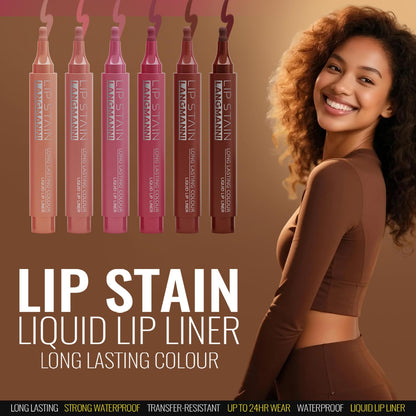 Jolilab 4 Colors Lip Stain Set:Marker Matte Liquid Lip Stain Pen,Highly Pigmented,Long-Lasting,Lip Liner Lip Contour Multi-Use.(#01+02+03+04)