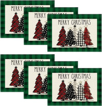 Artoid Mode Waterclor Buffalo Plaid Christmas Trees Placemats Set of 4, 12x18 Inch Winter Table Mats for Outdoor Home Party Kitchen Dining Decor