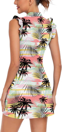 WOWENY Tennis Dress Polo Buttons Golf Dresses with Built in Shorts and Pockets Ruffle Sleeveless Athletic Workout Dress