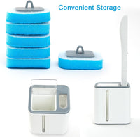 Disposable Toilet Bowl Brush and Holder with 18 pcs Refills Sponges Pad Replacement Cleaner Brush Heads Standing Toilet Brush Storage Caddy for Bathroom Deep Cleaning