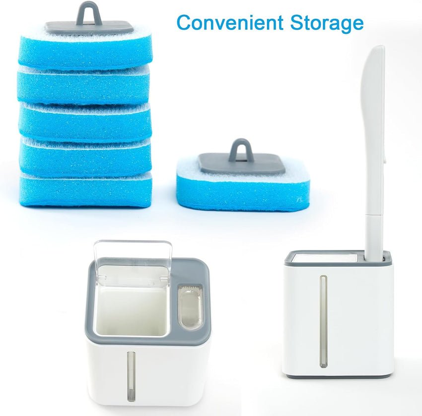 Disposable Toilet Bowl Brush and Holder with 18 pcs Refills Sponges Pad Replacement Cleaner Brush Heads Standing Toilet Brush Storage Caddy for Bathroom Deep Cleaning