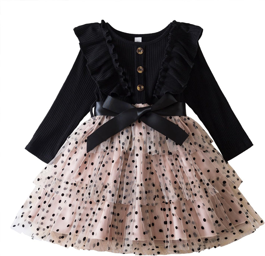 HNXDYY Little Girls Long Sleeve Star Print Knee Length Casual Princess Dress