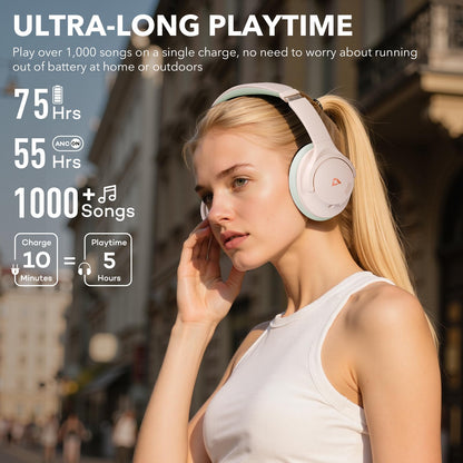 1Mii Y8+ Noise Cancelling Headphones Bluetooth, Wireless LDAC Hi-Res Audio, Custom EQ via App, 75H Playtime, Comfort Fit, Over Ear Headphones Foldable for Airplane Travel Home Office Black