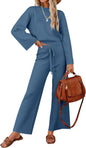 ZESICA Women's 2 Piece Outfits Set 2025 Casual Long Sleeve Knit Pullover Top and Wide Leg Pants Sweatsuit Lounge Sets
