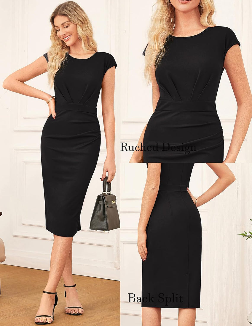 GRACE KARIN Women's Wear to Work Dresses 2025 Cap Sleeve Sheath Bodycon Midi Dress Ruched Business Office Pencil Dress