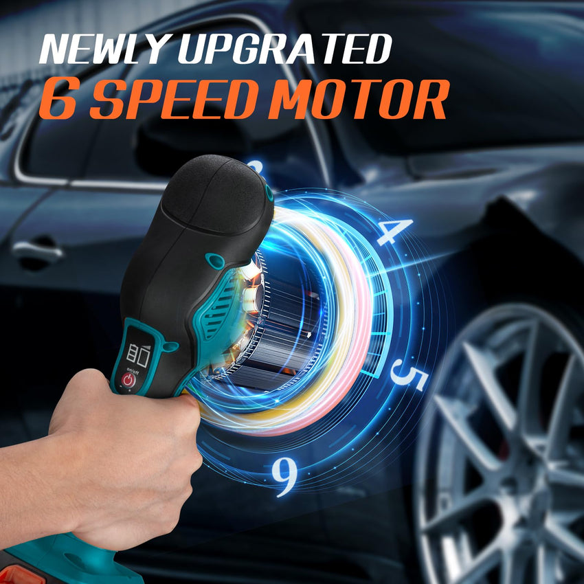 Cordless Car Buffer Polisher w/ 2x2000mAh 21V Batteries, 6 Inch Car buffer Waxer Kit, Car Polishing Machine w/ Extra 18 PCS Attachments & 6 Variable Speed, Car Buffer Polisher for Car Detailing