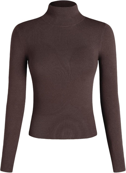 CIDER Mock Turtleneck Tops for Women Ribbed Knit Long Sleeve Slim Fitted Fall Solid Sweater T Shirts