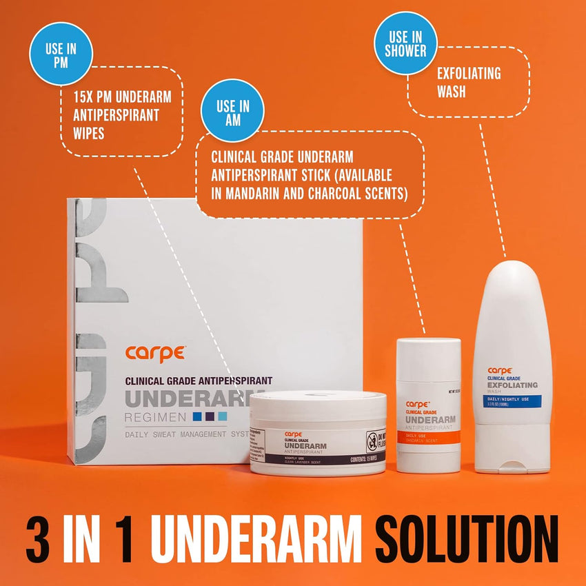Carpe Clinical Grade Underarm Regimen - Combat sweat, Block excessive sweating and Help control hyperhidrosis with a Premium 3-step Sweat Protection System. - Fresh Linen Scent