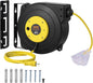 VEVOR Retractable Extension Cord Reel, 45 FT, Heavy Duty 12AWG/3C SJTOW Power Cord, with Lighted Triple Tap Outlet, 15 Amp Circuit Breaker, 180° Swivel Bracket for Ceiling or Wall Mount