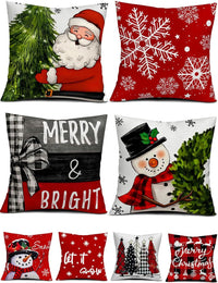Christmas Decorations Set of 4 Double-Sided Print Christmas Pillow Covers 18" x 18", with 8 Cute Patterns, Throw Pillow Covers Perfect for Home Christmas Decor