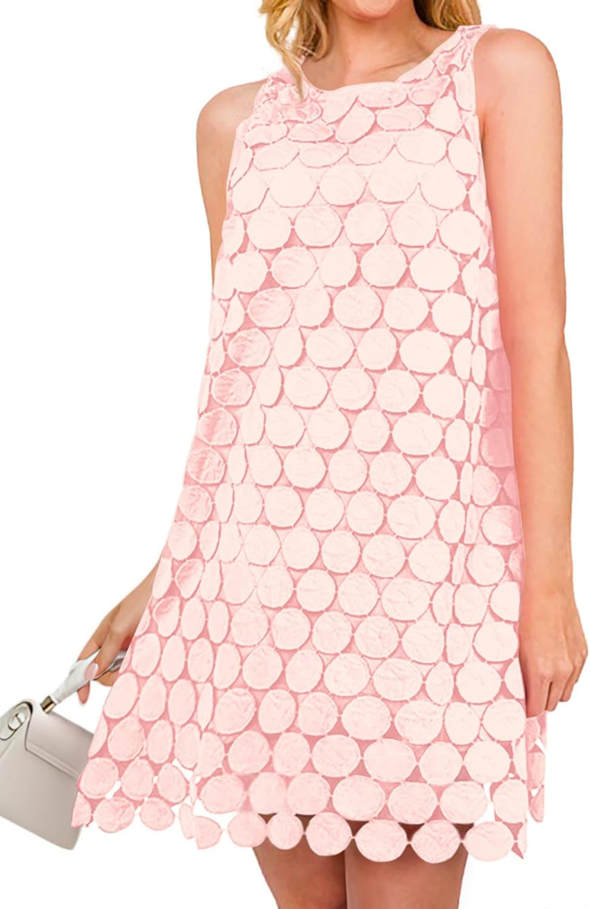 BTFBM Women Hollow Out Circle Embroidered Short Dresses Summer Casual Sleeveless Vacation Party Cocktail Tank Dress