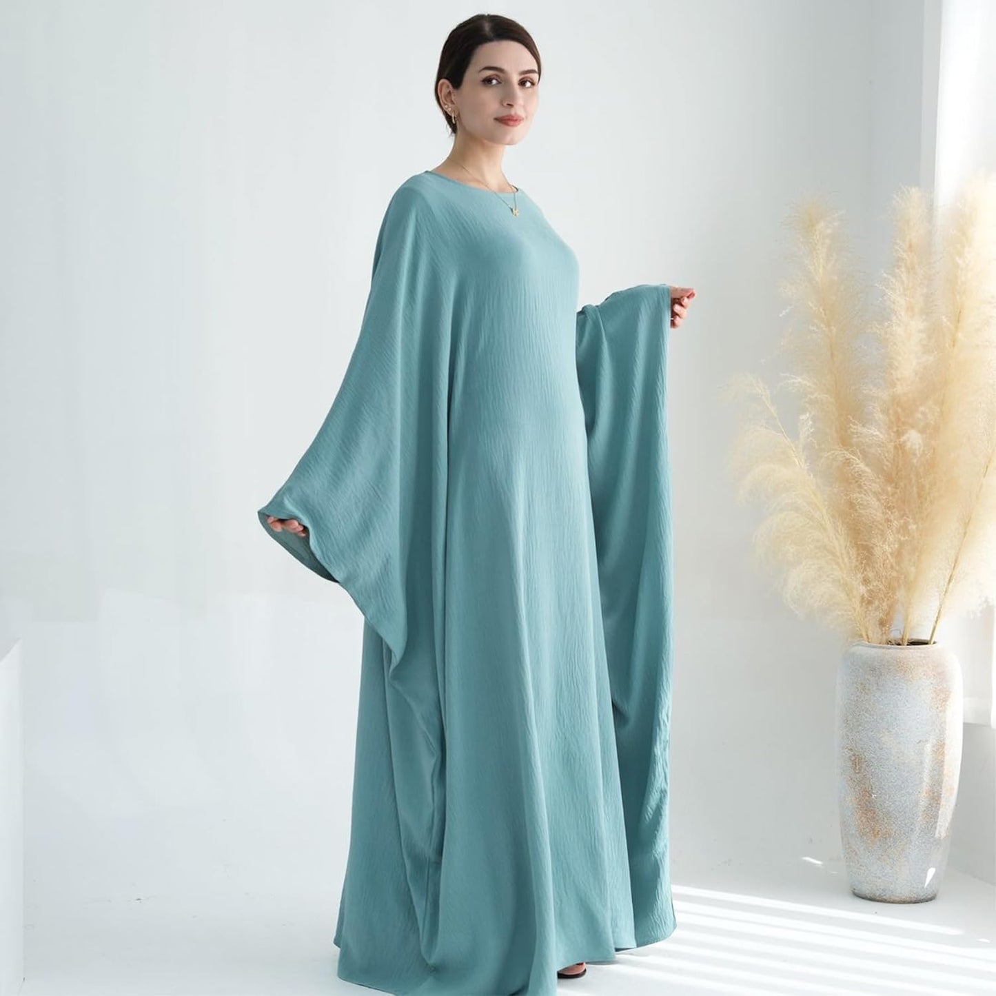 Women Muslim Abaya Dress 1Piece Bat Sleeve Islamic Maxi Robe Fashion Jilbab for Women Eid Kaftan Muslim Robe