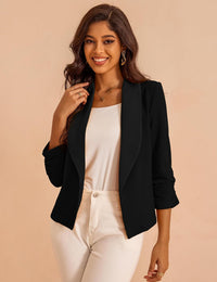 Women's 3/4 Sleeve Cropped Blazer Lightweight Open Front Cardigan Jacket for Business Causal S-XL
