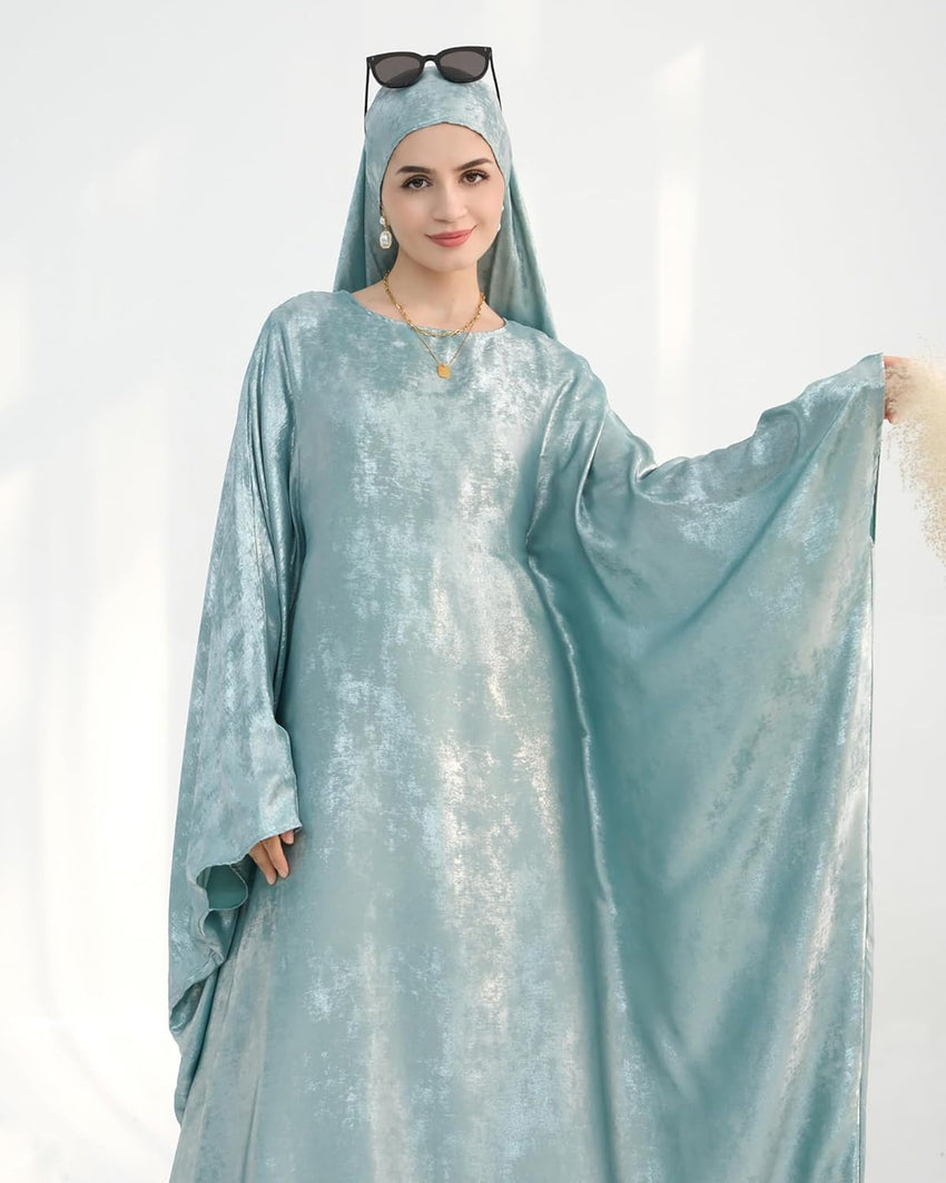 Luxury Dubai Style Abaya and Hijab Set, Breathable Modest Prayer Dress with Belt Loose Fit Muslim Robe