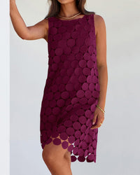BTFBM Women Hollow Out Circle Embroidered Short Dresses Summer Casual Sleeveless Vacation Party Cocktail Tank Dress