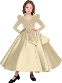 Long Sleeve Velvet Flower Girl Dresses A Line Crystal Satin Formal Dresses for Christmas