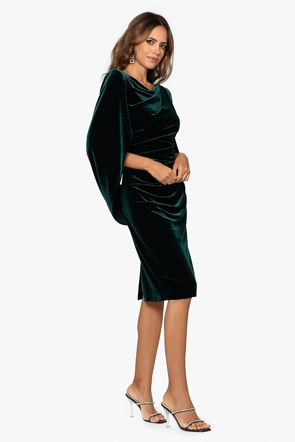 Betsy & Adam Women's Velvet Midi Cowl Neck Drape Back Dress