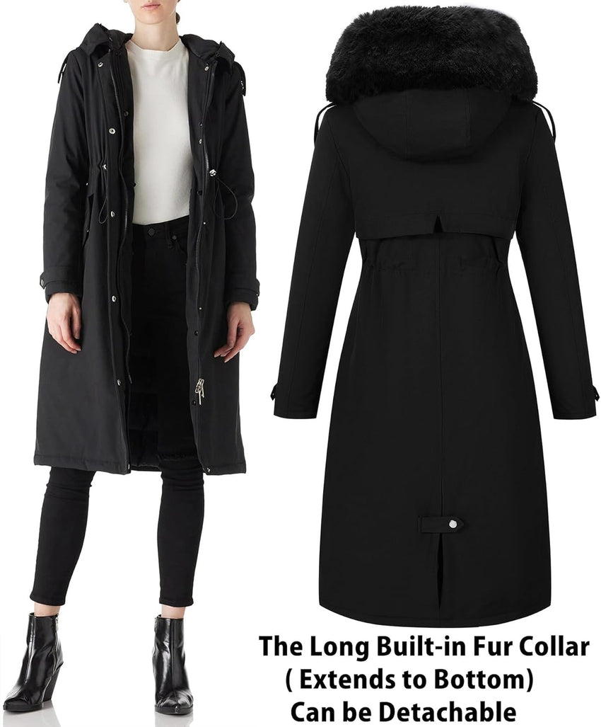 RISISSIDA Women Winter Parka Puffy Coat,Puffer Jacket with Long Fur Collar Hooded,Thicken Warm Bubble Overcoat for Deep Cold