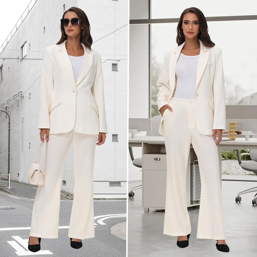 Women's Suit 2 Piece Set Pinstripe Blazer and Bootcut Dressy Pants Set for Work Office Business Outfits