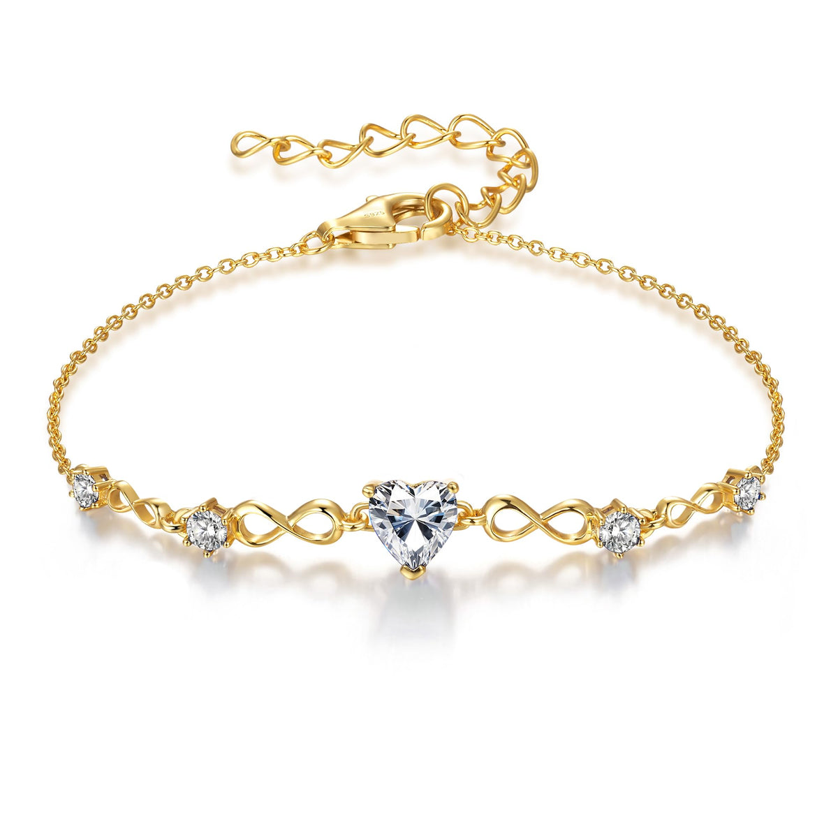 G&GEMSJEW Infinity Heart Birthstone Bracelets for Women, 925 Sterling Silver Women Charm Link Bracelet Adjustable, Birthday Anniversary Christmas Jewelry Gifts for Women Wife Mom Girlfriend Her