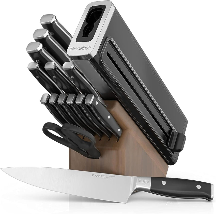 Ninja K32017 Foodi NeverDull Premium Knife System, 17 Piece Knife Block Set with Built-in Sharpener, German Stainless Steel Knives, Black