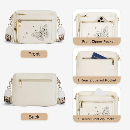 KITEVIUN Crossbody Bags for Women Trendy Leather Crossbody Purse Shoulder Handbags Butterfly Design