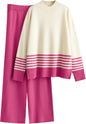 Tanming Women's Lounge Sets 2 Piece Outfits Knitted Pullover Sweater Tops Wide Leg Pants Tracksuit